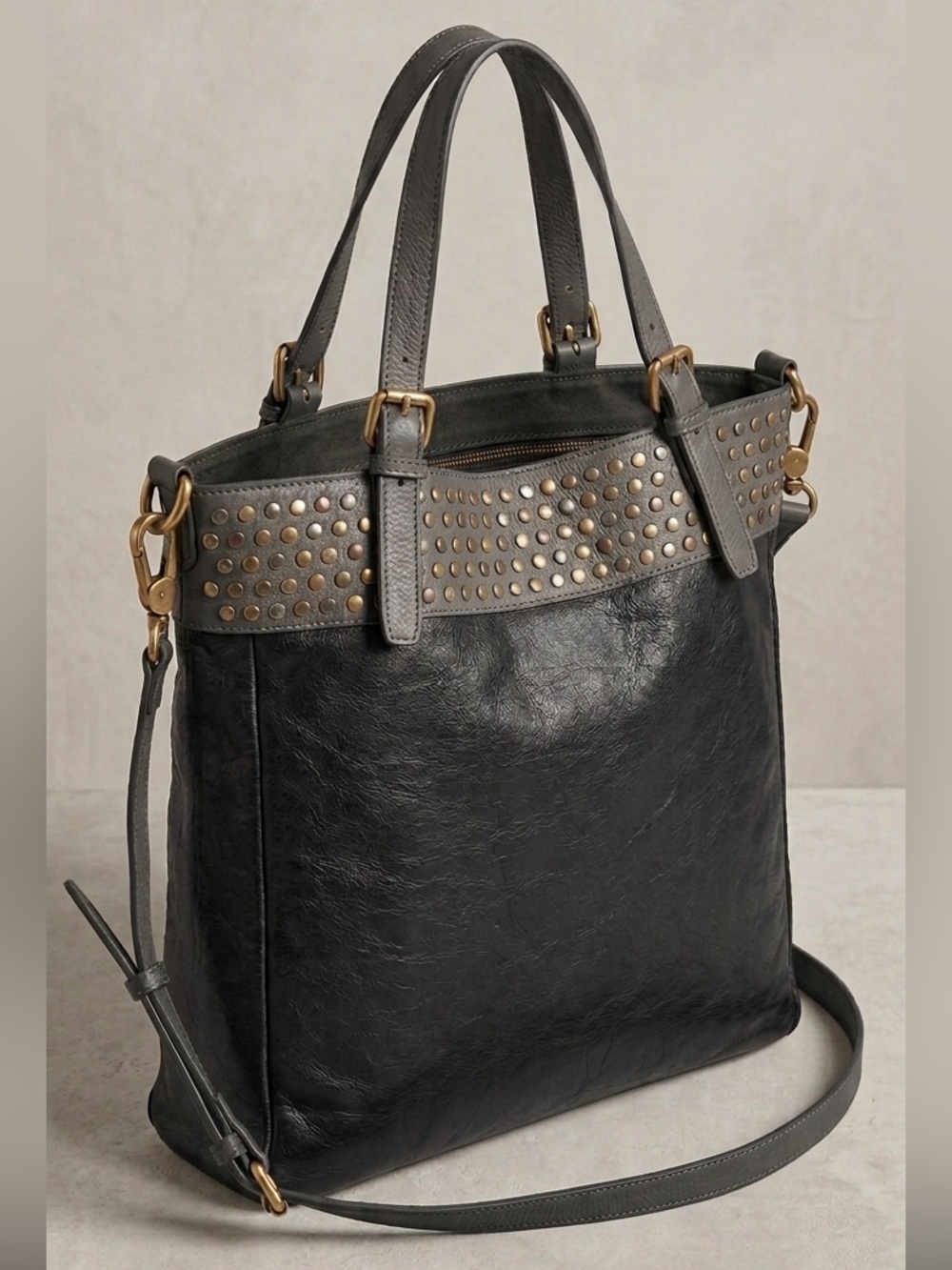 IO Pelle studded Italian leather convertible tote